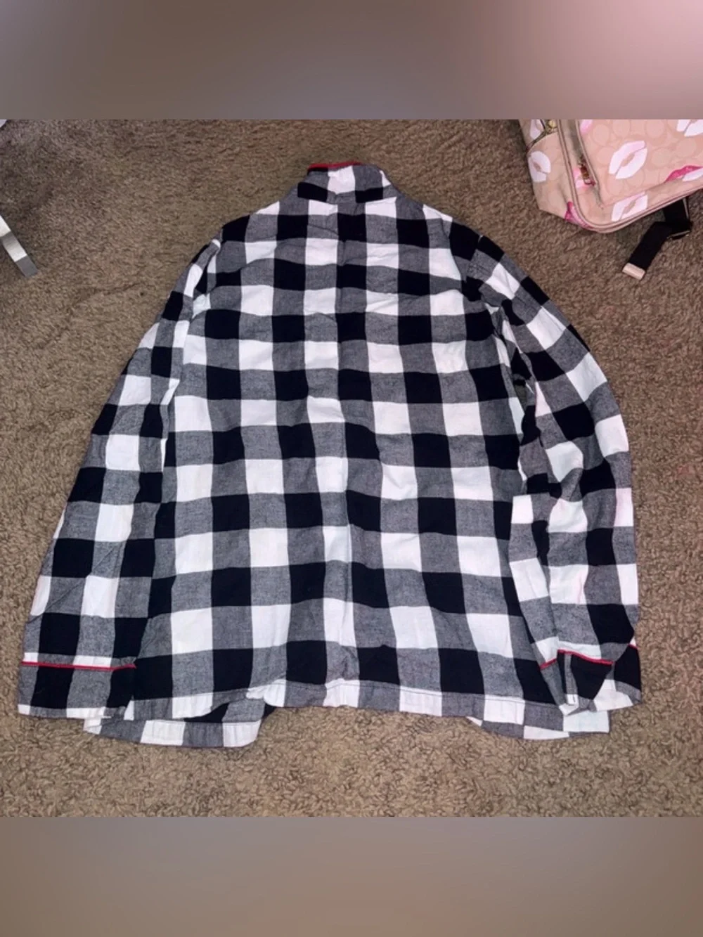 Target Black & White Checkered Flannel Pajama Top with Red Trim - Picture 2 of 2